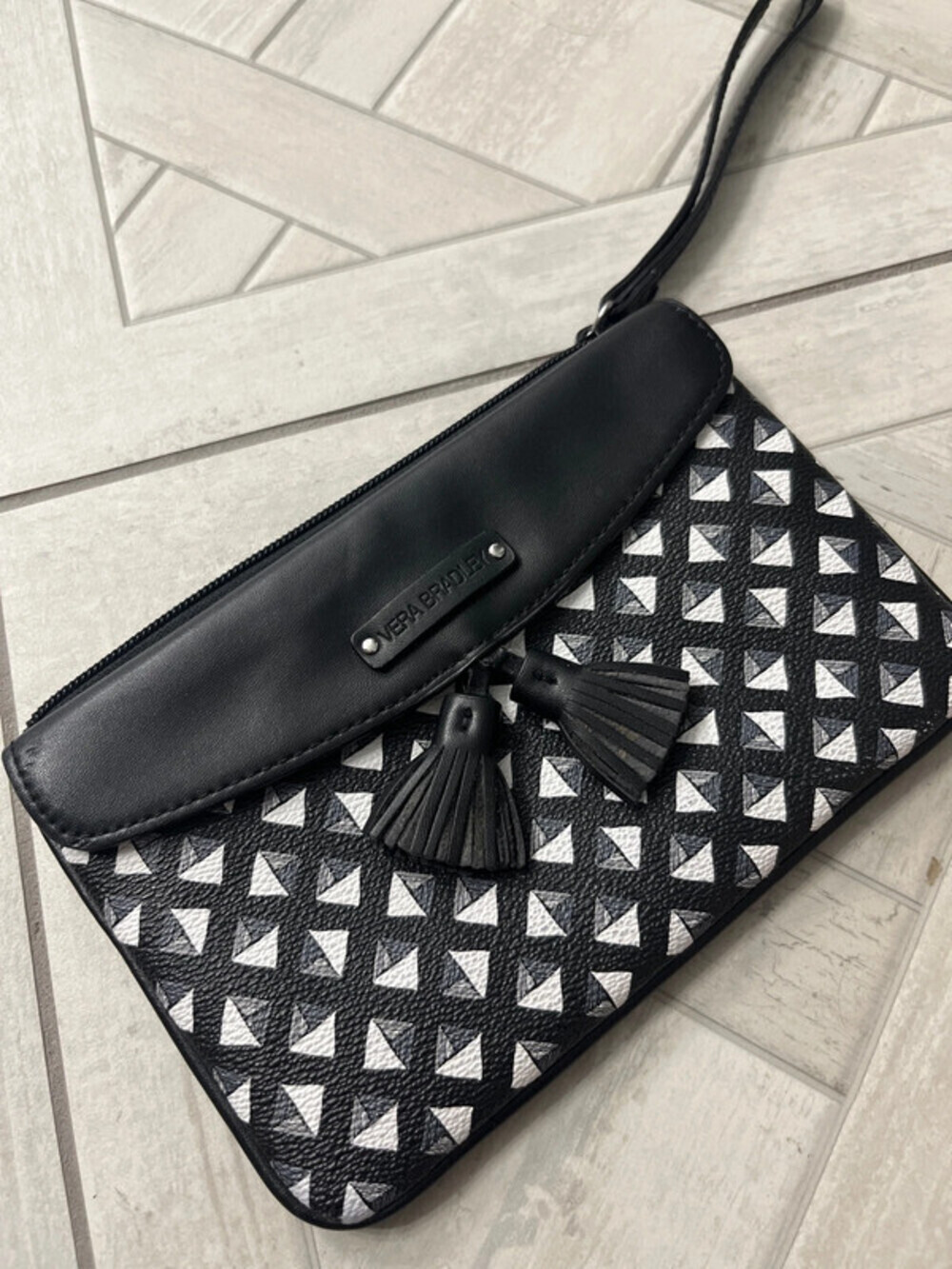 Vintage Vera Bradley clutch black and white with zip back and front flap